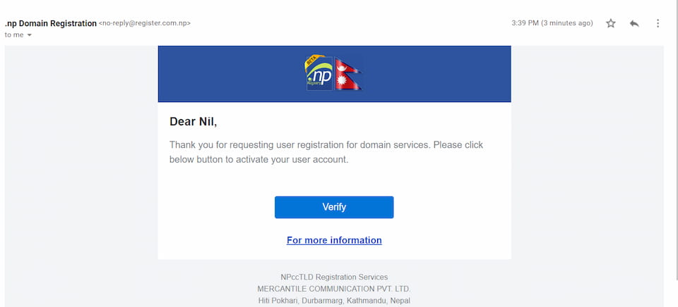 email confirmation for .com.np domain account register.com.np